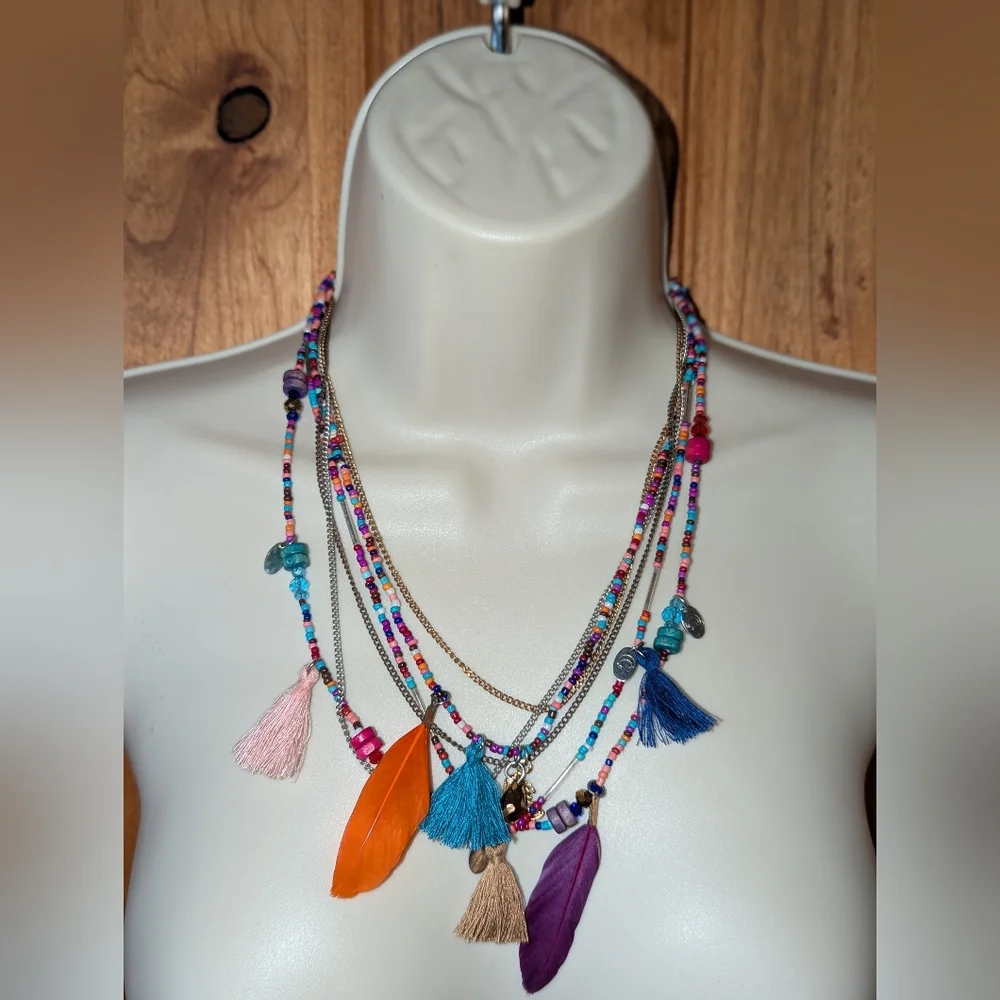 Multicolor Beaded Tassel Necklace‎
